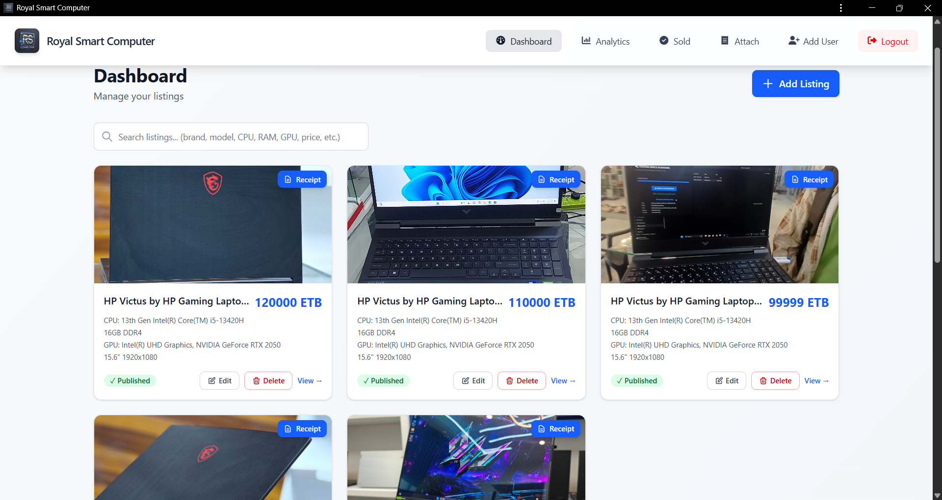 One-Click Admin dashboard