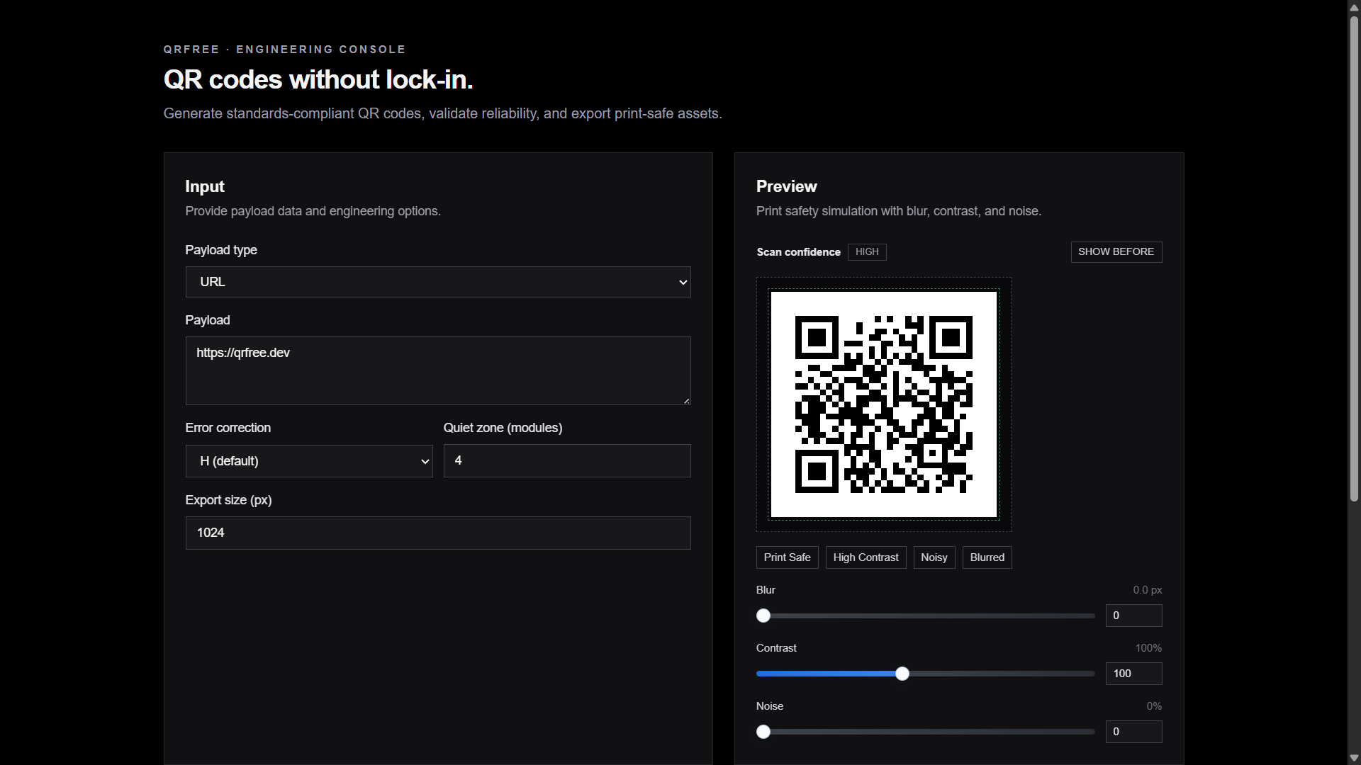 QRFree QR code engineering tool